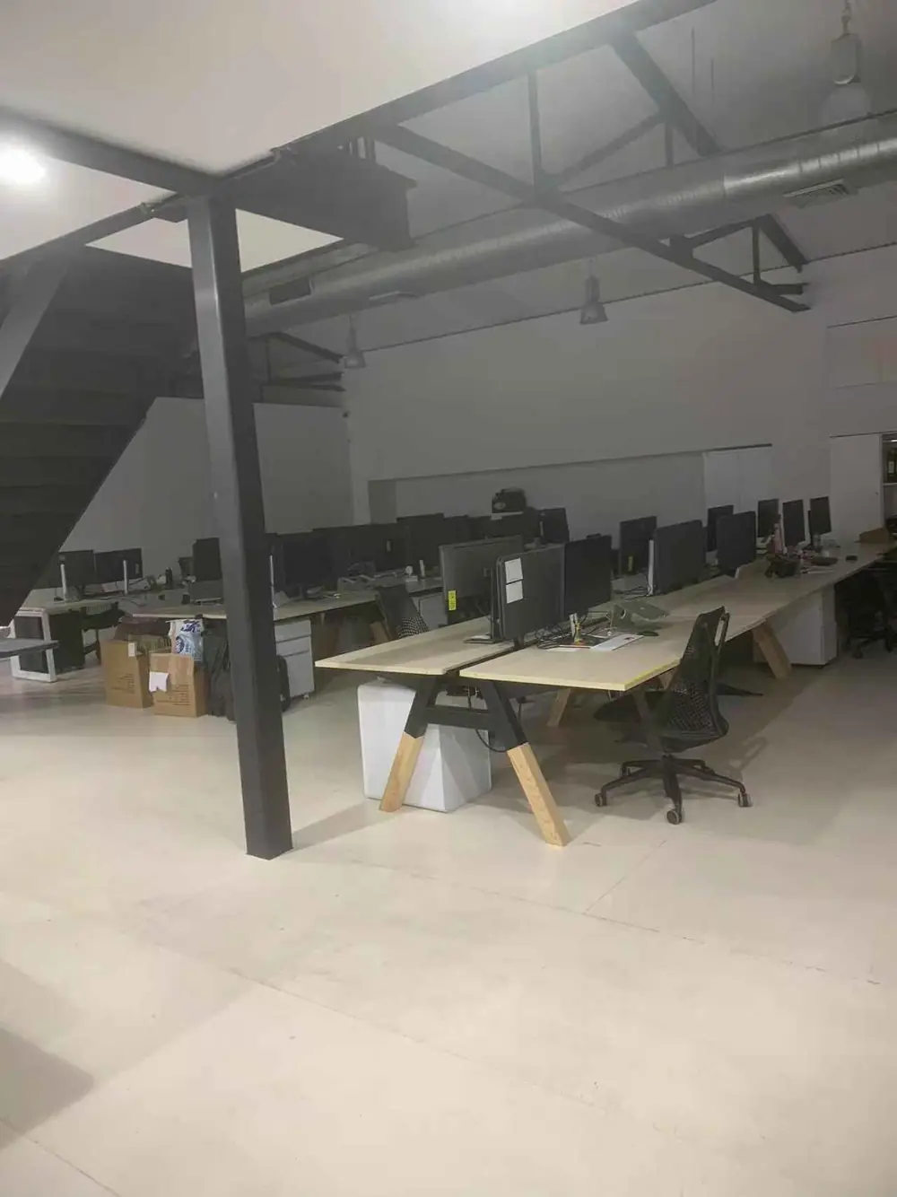 Clean open-plan office workstations